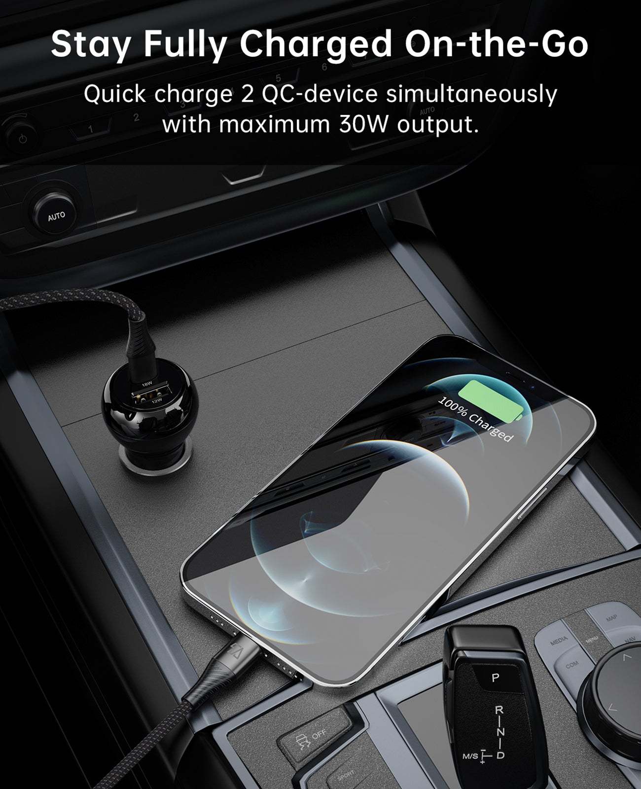 30W Car Charger USB C/USB A