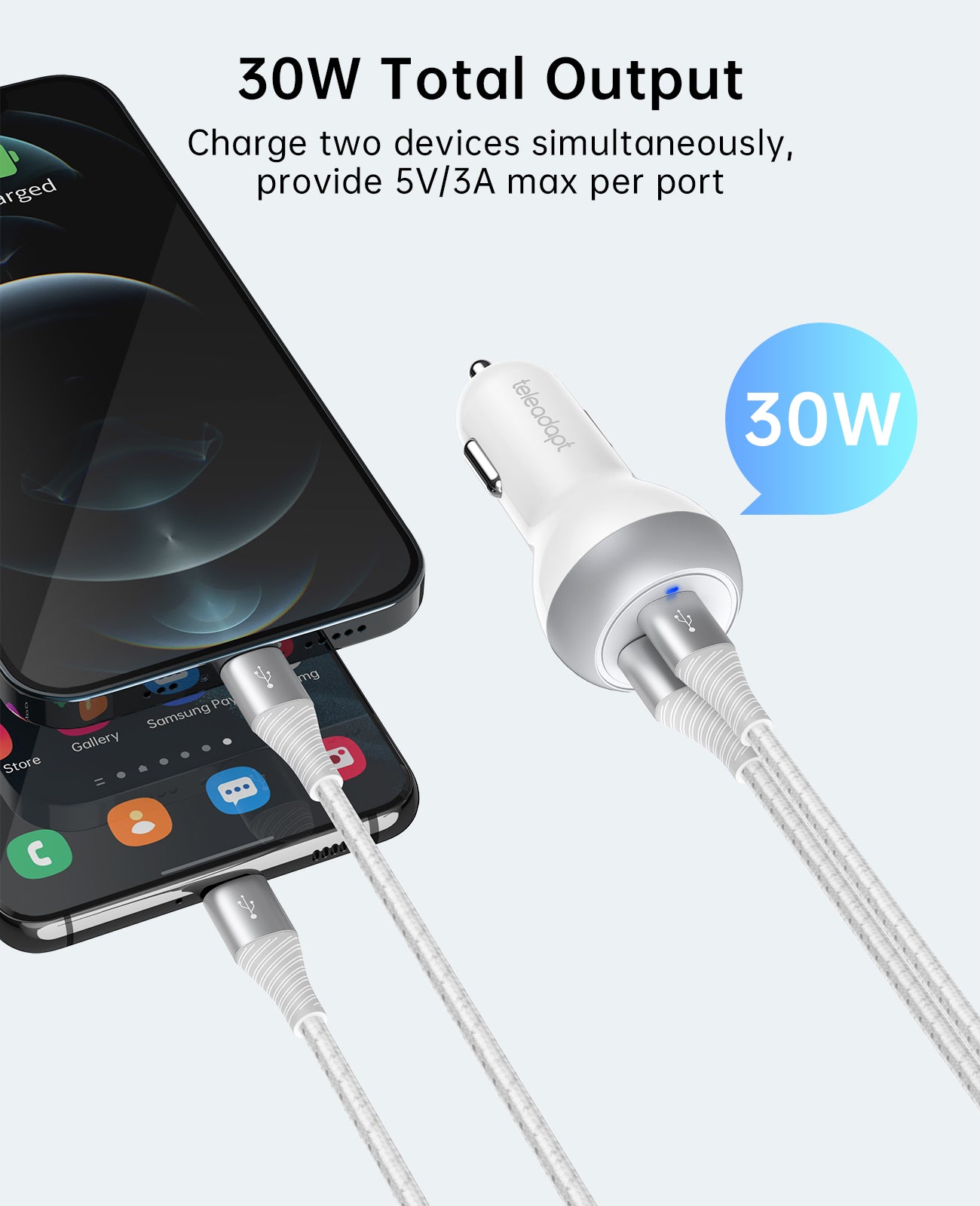 30W Car Charger USB C/USB A