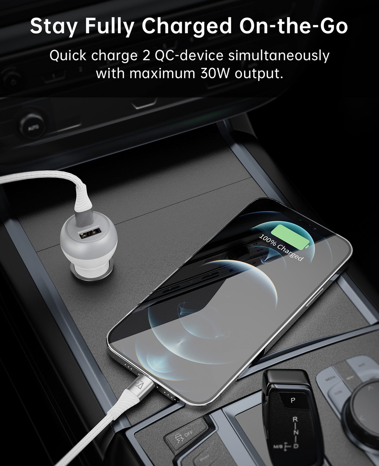 30W Car Charger USB C/USB A