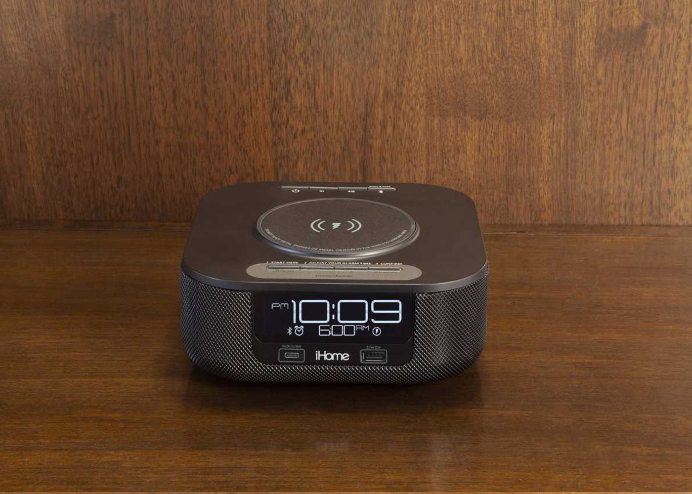 Ihome iplwbt5b alarm clock fm bluetooth radio with lightning top iphone and iwatch charging dock station for iphone xs